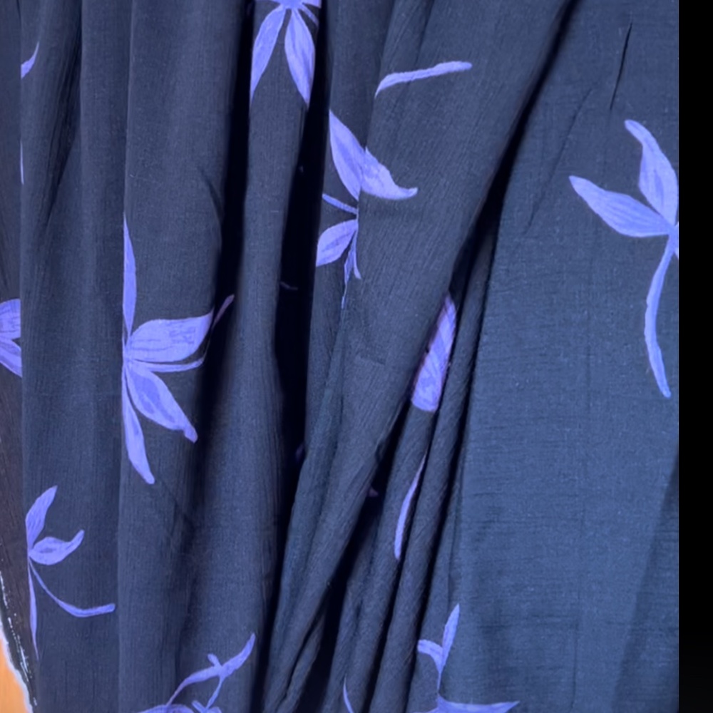 3 metres Silk Gerogetta Fabric - Black with Purple Flowers